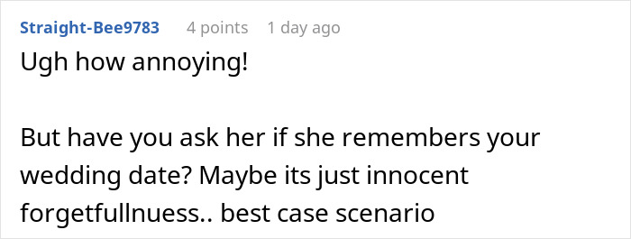 Comment text about wedding drama and baby shower confusion posted on an online forum discussion thread.