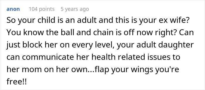 Comment discussing an adult daughter&rsquo;s weight gain and family conflict involving fat phobic mom and dad&rsquo;s mansplaining defense.