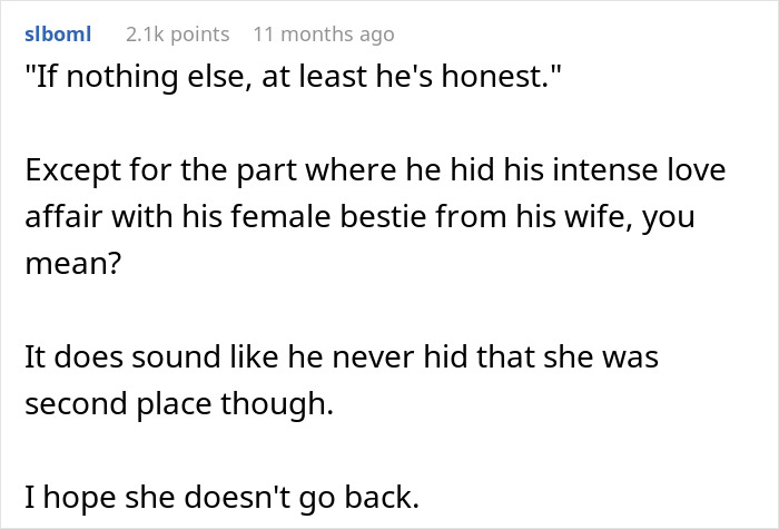 Text conversation discussing a husband cheating with his female best friend, highlighting betrayal and hidden affair.