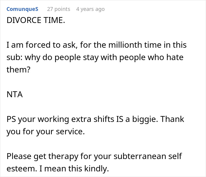 Alt text: Man complains about paying the price and eating fast food while wife works longer shifts in a text post.