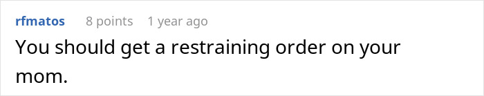 Screenshot of a forum comment suggesting to get a restraining order, related to teen escaping horrible family.