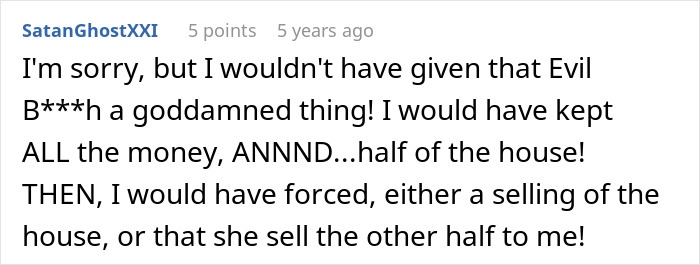 Comment expressing anger over inheritance dispute involving late husband’s woman trying to ruin his daughter.