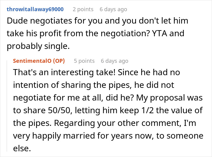 Conversation about guy selling bike spare parts from girlfriend’s purchase, refusing to share profit or negotiate fairly.