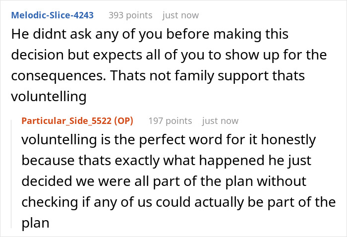 Reddit conversation discussing a 50-year-old dad&rsquo;s surprise baby news and kids refusing to help raise the child.