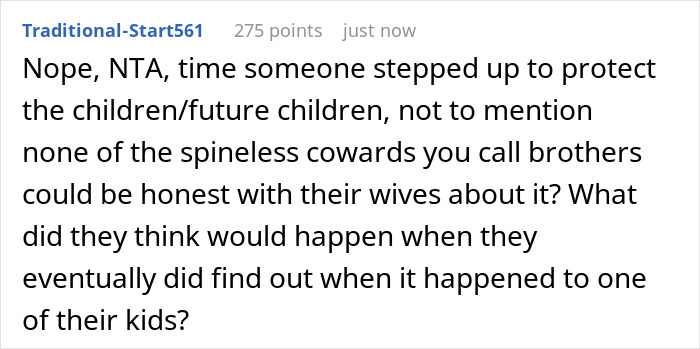 Comment about estranged sis breaking silence on family patriarch, and brothers&rsquo; marriages collapsing shared in online discussion.