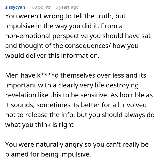 Comment sharing advice on handling emotional family DNA test results causing chaos and revealing unexpected parentage.