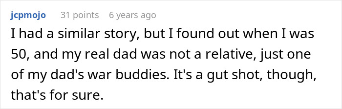 User reading a comment about discovering family secrets after a DNA test causing major family chaos.