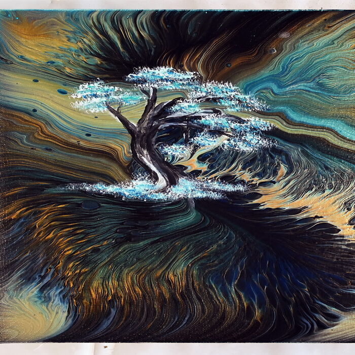 When One Little Spot On Acrylic Pour Painting Bothers You, You Paint A Tree