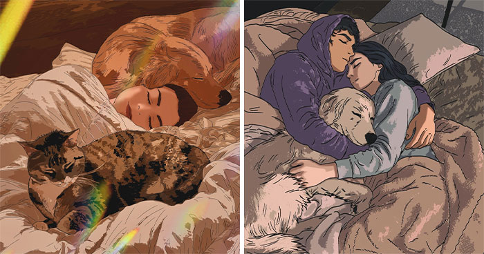 This Artist Transforms Simple Photos Into Stunning Portraits Of Pets And Their Humans (47 Pics)