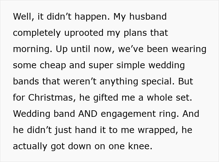 Text excerpt describing a woman&rsquo;s surprise after marrying her high school bestie for tax perks, receiving a special ring set.