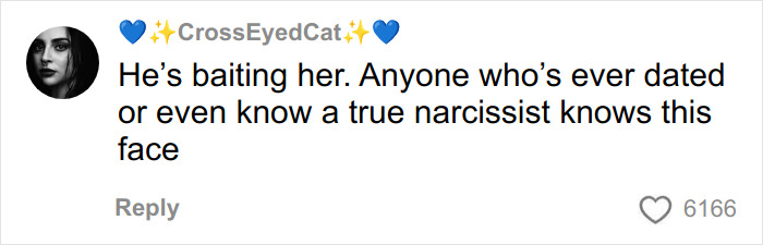 Comment by CrossEyedCat discussing recognizing narcissistic behavior in a social media post about Dax Shepard.