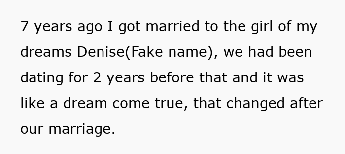 Text describing a man giving his wife a second chance after she leaves and begs him to take her back.