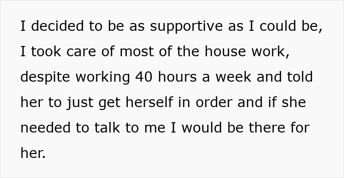 Text excerpt showing a man&rsquo;s supportive thoughts after his wife leaves and begs him to take her back.