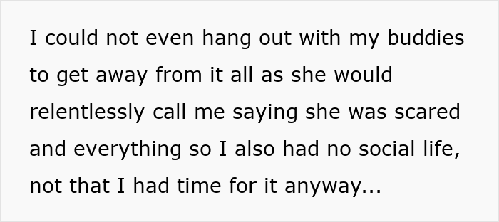 Text excerpt showing a man sharing his experience about his wife leaving and his social life being affected.