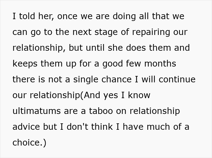 Text message about repairing a relationship and giving a second chance after a wife leaves and begs to be taken back.