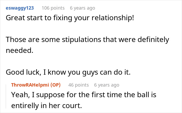 Screenshot of online comments discussing a man giving his wife a second chance after she leaves and asks to return.