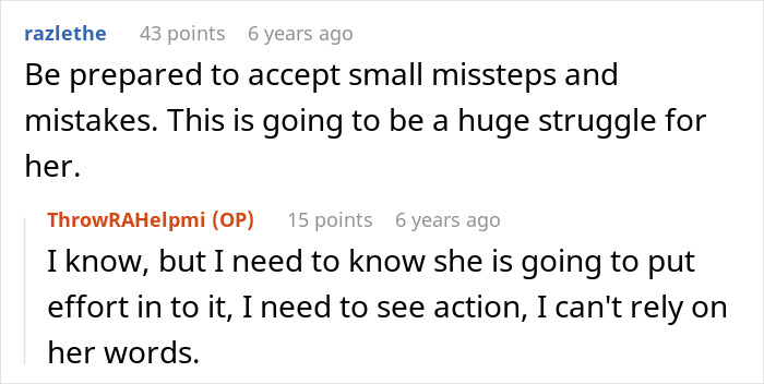 Screenshot of an online forum discussing a man giving his wife a second chance after she leaves and begs to be taken back.