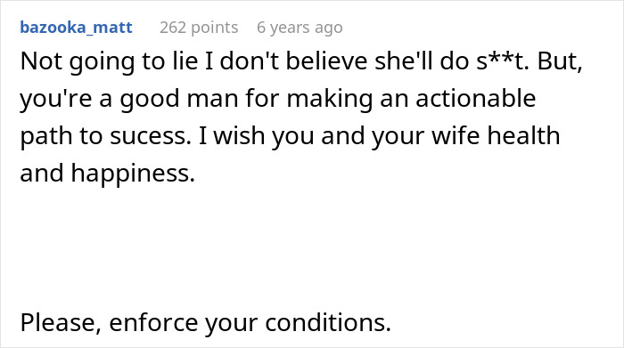 Commenter praises man giving wife a second chance, urging him to enforce conditions for their relationship's success.