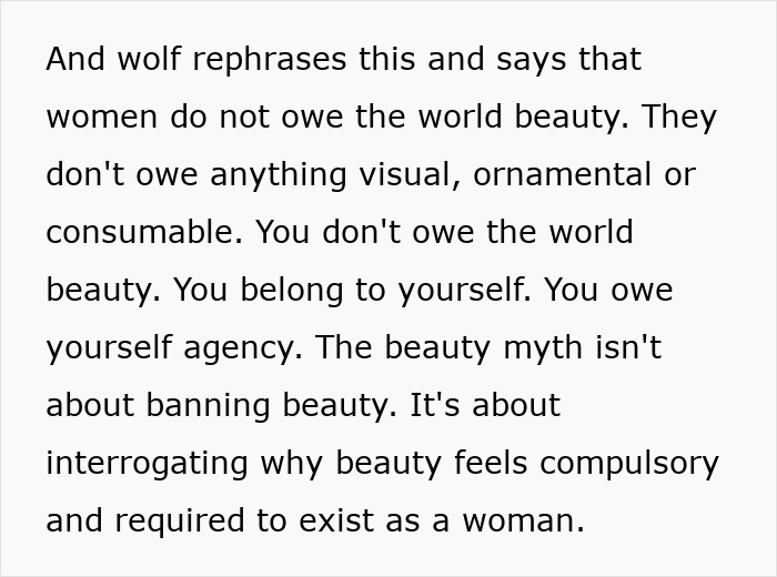 Text explaining why beauty standards don't work for women and how they are used against women, challenging societal expectations. Text explaining why beauty standards don't work for women and how they are used against women, challenging societal expectations.