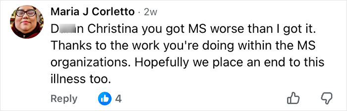Social media comment highlighting Christina Applegate's MS and the importance of recognizing ignored signs of MS shared by doctors.