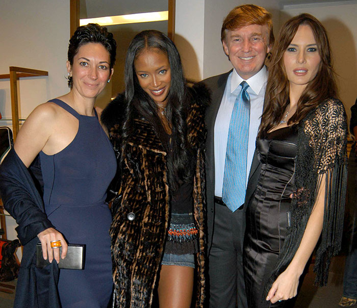 Naomi Campbell posing with a group of people at an event, related to Epstein files and Ghislaine Maxwell offer.