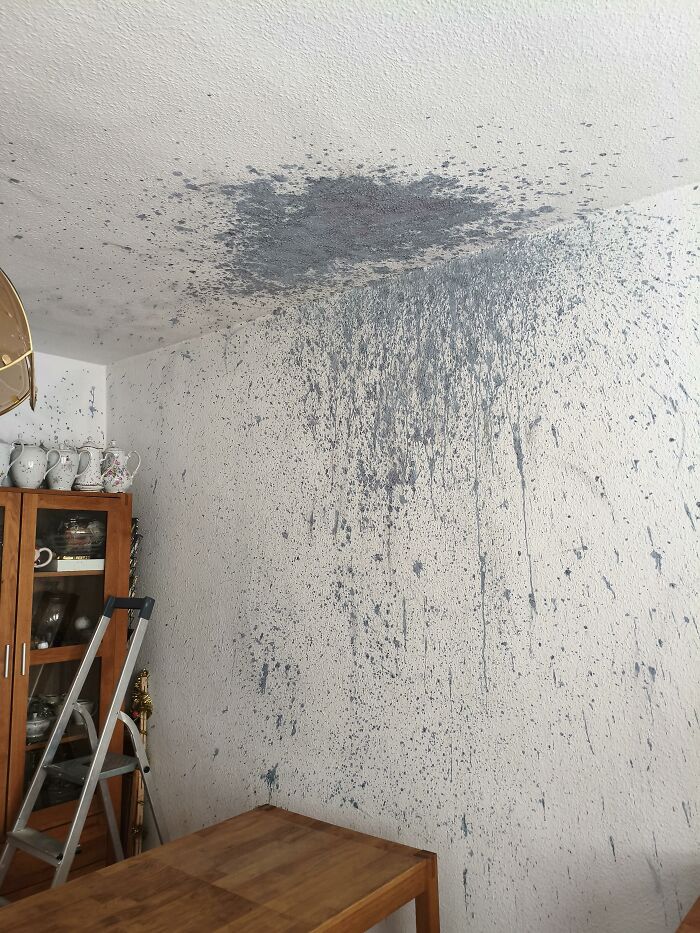 Opened A Bottle Of Homemade Cherry Schnapps Inside. It Fermented. This Is My Mom's Ceiling Now