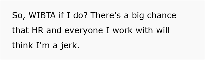 Text on screen reading a workplace dilemma about HR and coworkers, highlighting coworker preaching about Jesus during meetings.