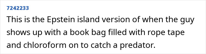 Text excerpt discussing Epstein Island and suspicious items like rope tape and chloroform linked to predator capture tactics.