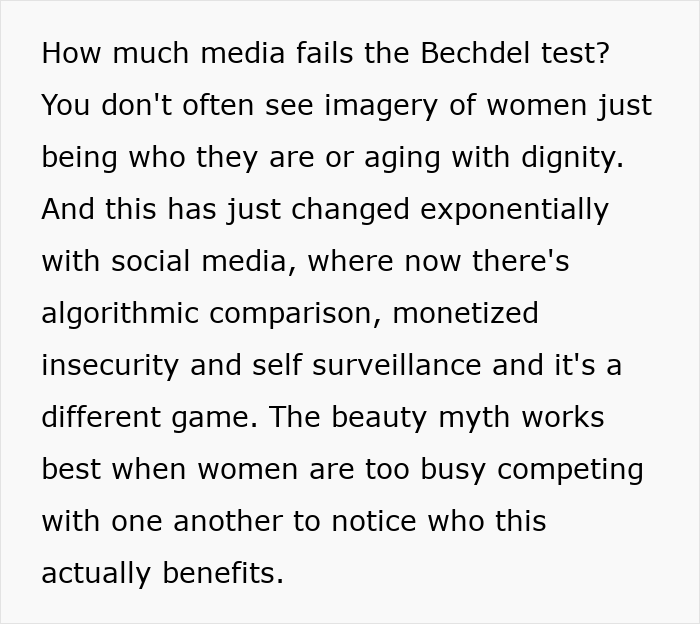 Alt text: Woman explaining why beauty standards harm and are used against women in social media and society discussions. Alt text: Woman explaining why beauty standards harm and are used against women in social media and society discussions.