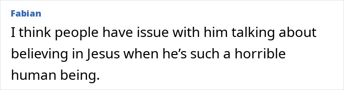 Comment from Fabian discussing Elon Musk's Jesus comment and public reaction to his beliefs and character.