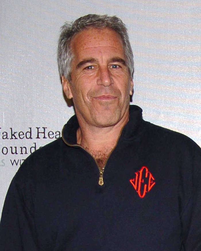Jeffrey Epstein wearing a dark zip-up sweater, related to viral theory claims and Fortnite connection speculation.