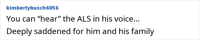 Comment mentioning hearing ALS in his voice, expressing sadness for Eric Dane and his family after diagnosis.