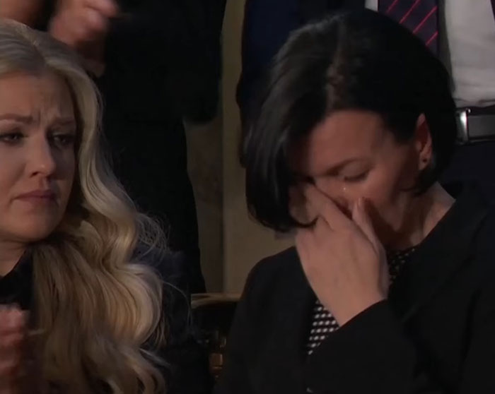 Erika Kirk reacting emotionally during the State of the Union, viewers spot odd details in her appearance.
