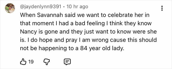 Social media comment expressing concern over Nancy Guthrie&rsquo;s kidnapper and the pivotal moment driving the incident.