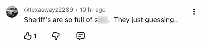 User comment on a social media post expressing distrust in sheriffs with blurred profanity in text.