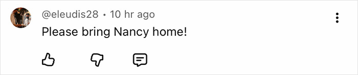 Comment urging to bring Nancy home, posted by user @eleudis28, expressing concern about Nancy Guthrie&rsquo;s kidnapper situation.