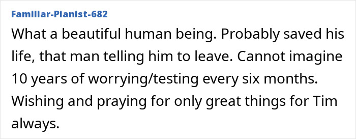 Text comment praising Tim Gunn’s strength and resilience amid his 43 years of celibacy and personal challenges.