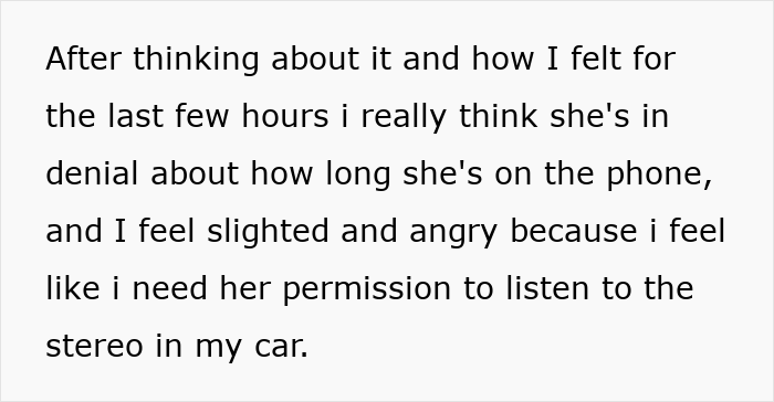 Text expressing frustration about a partner&rsquo;s muted music and annoyed girlfriend reaction to faceplate use.