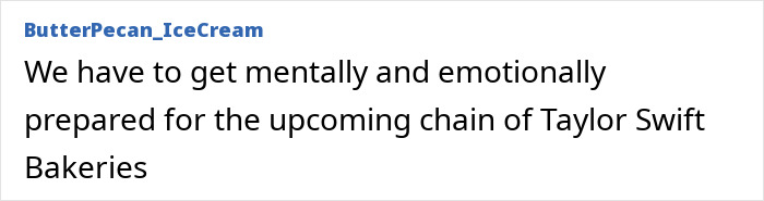 Screenshot of a social media comment discussing Taylor Swift&rsquo;s upcoming bakeries amid backlash related to Selena Gomez gift.