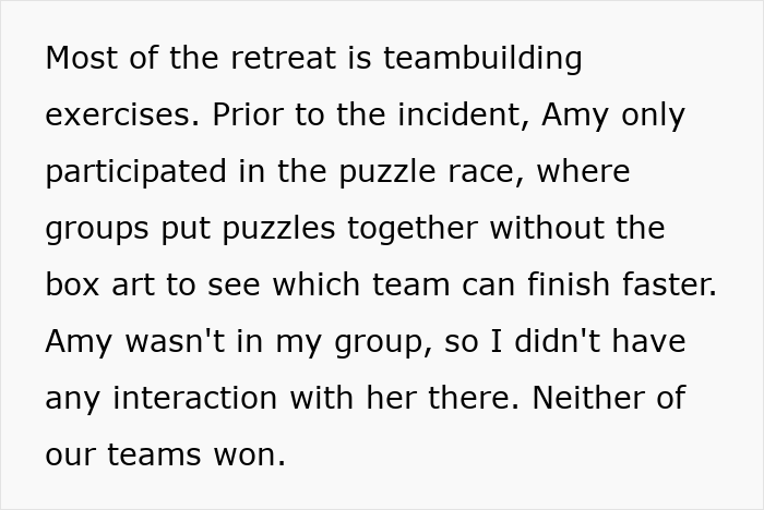 Text excerpt about team-building exercises and puzzle race, related to man fired over crude drawing learning tragic story.