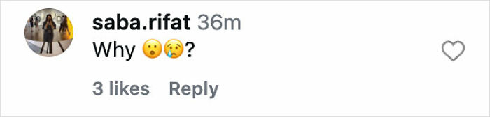 Instagram comment from saba.rifat asking why with shocked and crying emojis, related to Bianca Censori 2026 Edition reactions.