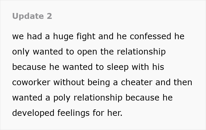 Text excerpt describing a woman&rsquo;s relationship conflict involving leaving her fianc&eacute; over boyfriend and polyamory issues.