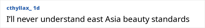 Text post on social media expressing confusion about East Asia beauty standards related to filter fail costs beauty influencer followers.