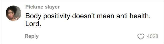 Screenshot of a comment criticizing the body positivity movement, highlighting a former influencer’s stance on radical aspects.