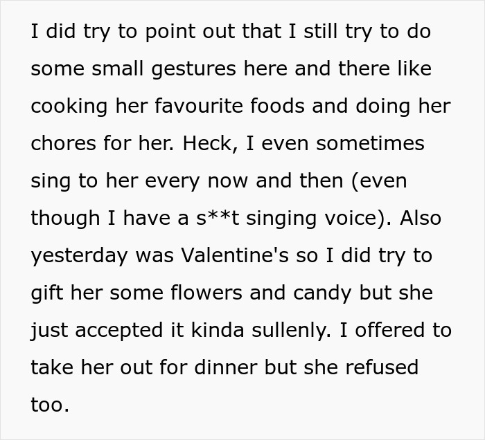 Text describing a woman upset as her boyfriend likes her gift, highlighting feelings and relationship gestures on Valentine's Day.