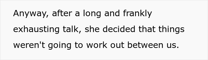 Text excerpt about a woman feeling upset after a long talk, expecting her boyfriend to dump her.