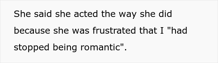 Text showing a woman upset with her boyfriend, frustrated he stopped being romantic after liking her gift.