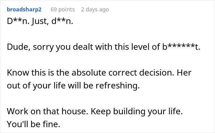 Screenshot of a Reddit comment expressing support for a man upset after his girlfriend liked his gift unexpectedly.