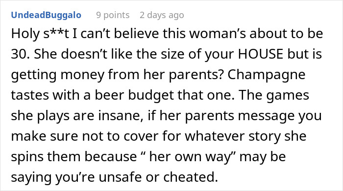 Screenshot of a Reddit comment discussing a woman upset her boyfriend likes her gift, highlighting relationship and trust issues.