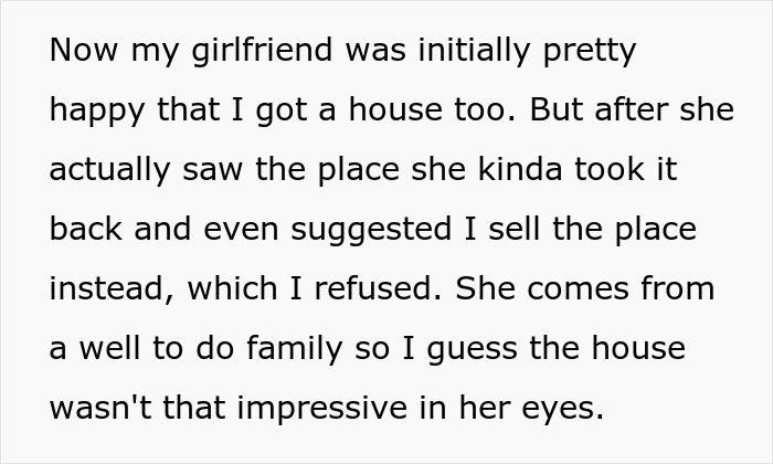Text excerpt showing a woman upset because her boyfriend likes her gift but she expected him to dump her.